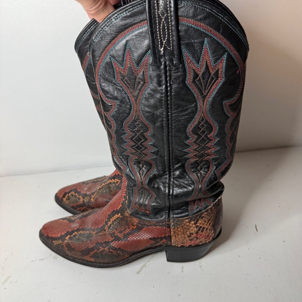 Vintage Dan Post Red Black Python Cowboy Western … - image 4